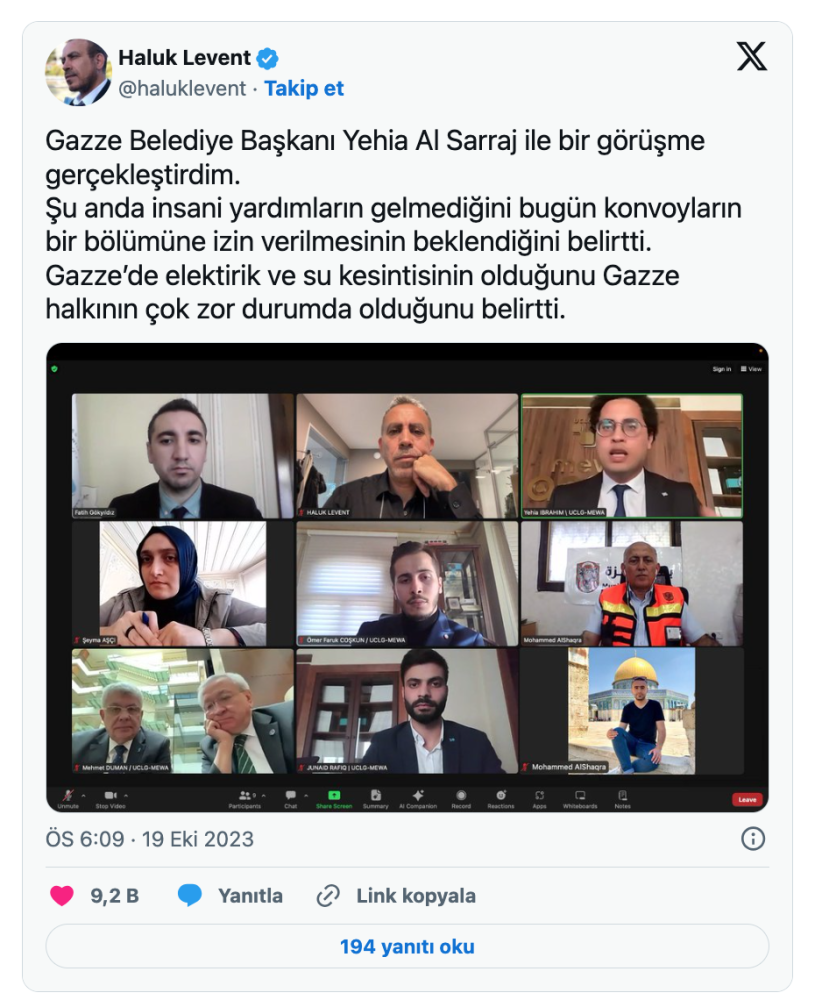 haluk levent gazze belediye baskani ile gorustu